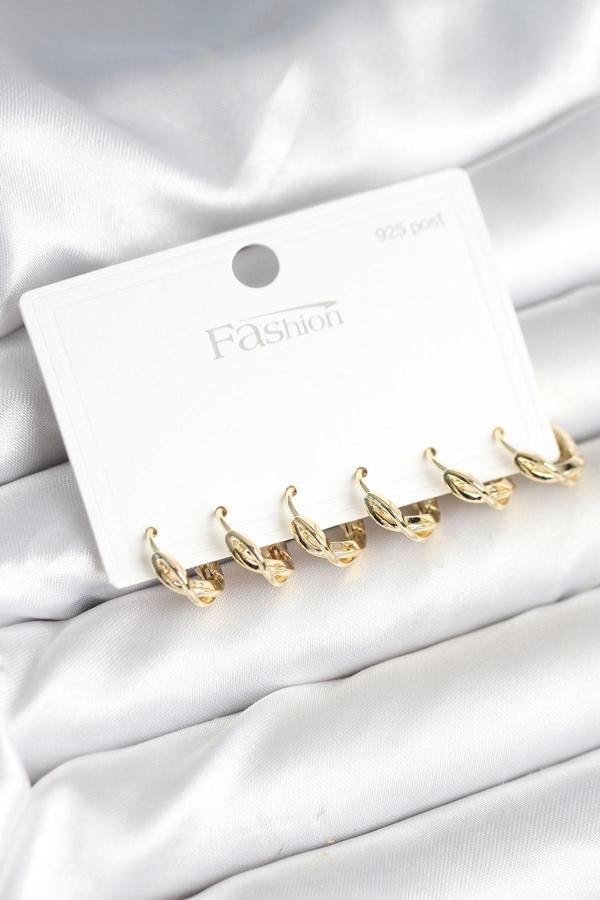 Zarif Kulaklar için Golden Pirinç Sarmal 925 Silver Çivili Küpe Seti - Image 1