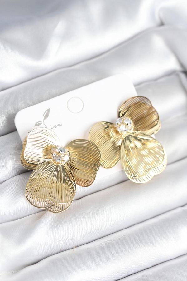 Zarif Kulaklar için Golden Pirinç Yapım Çiçek Stil Kadın Küpe - Image 1