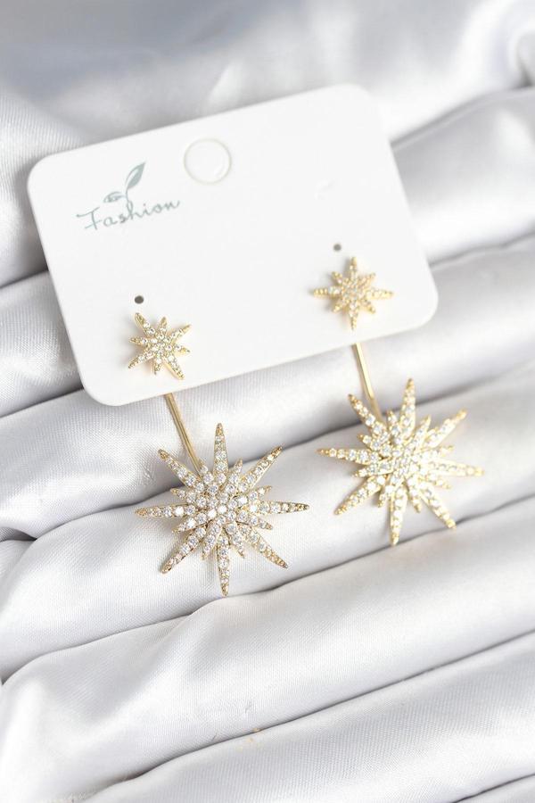 Zarif Kulaklar için Pirinç Zirkonlu Kutup Yıldızı Kadın Küpe - Image 1