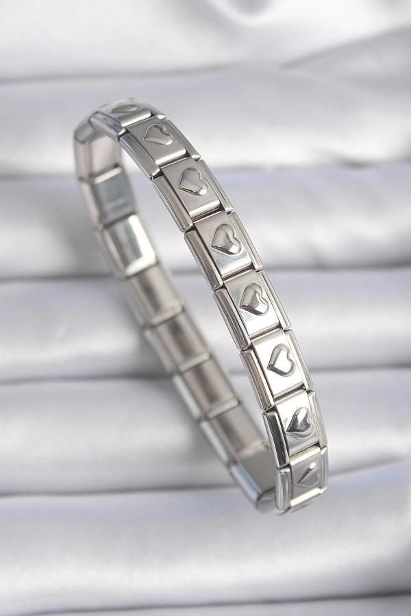 316L Çelik Gümüş Renk Kalp İşleme Nomination Charm Bileklik - Image 1