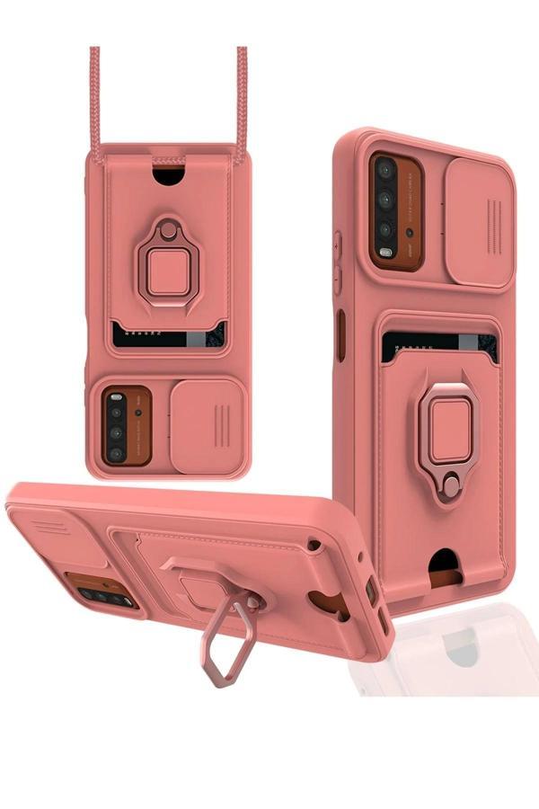 Xiaomi Redmi 9T Kılıf Zuma Kartvizitli Yüzüklü Silikon - Pembe-(5796) - Image 1