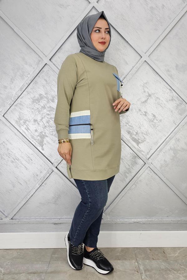 KADIN NERVÜR DİKİM TAŞ DETAYLI TESETTÜR TUNİK - Image 1