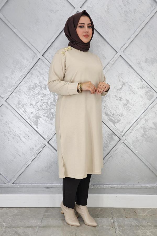 KADIN DÜĞME DETAYLI TESETTÜR TUNİK - Image 1