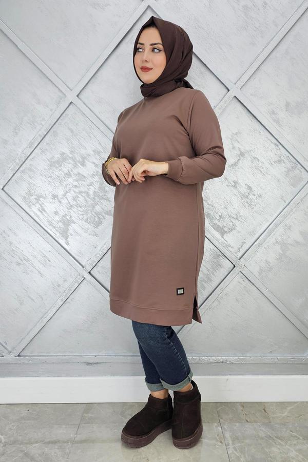 KADIN ETİKET DETAYLI TAKMA KOL TESETTÜR TUNİK - Image 1