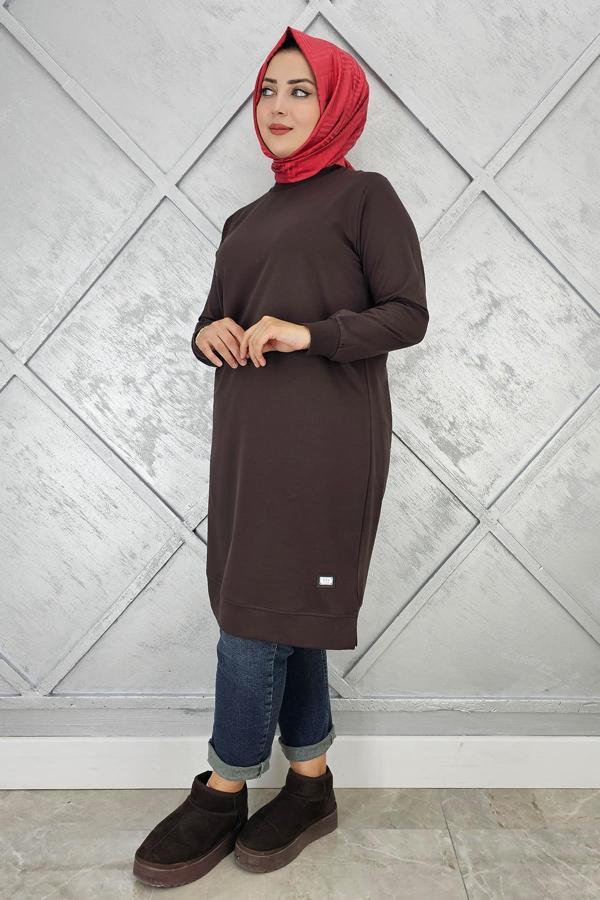 KADIN ETİKET DETAYLI TAKMA KOL TESETTÜR TUNİK - Image 1