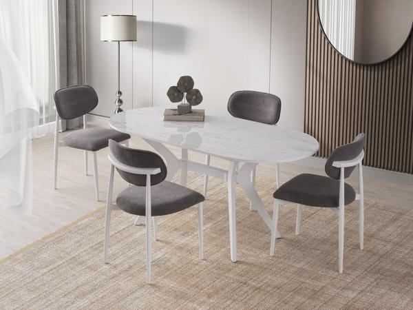 Star Polo Beyaz Mermer Mutfak Masa Sandalye Takımı 82x138 - Image 1