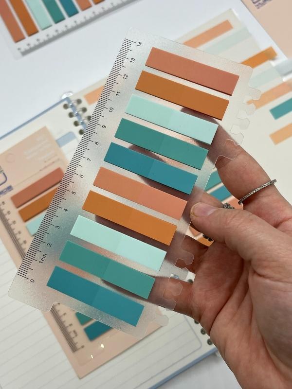 10 Renkli Cetvelli Turuncu Ve Turkuaz Tonları İndeks Sticker/İndex/Postit/Post-it/Kitap Ayracı/Not Kağıdı - Image 1