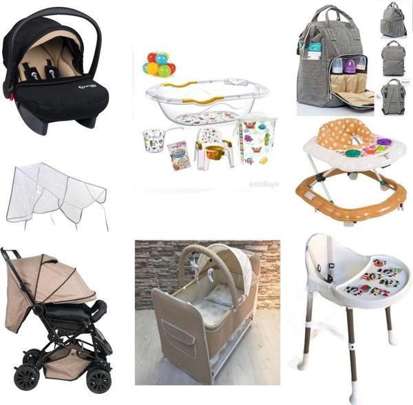 Almira Kids Bebek Çeyiz Seti 12 Parça Çift Yön Bebek Arabası Mama Sandalyesi Puset Küvet Takımı - Image 1