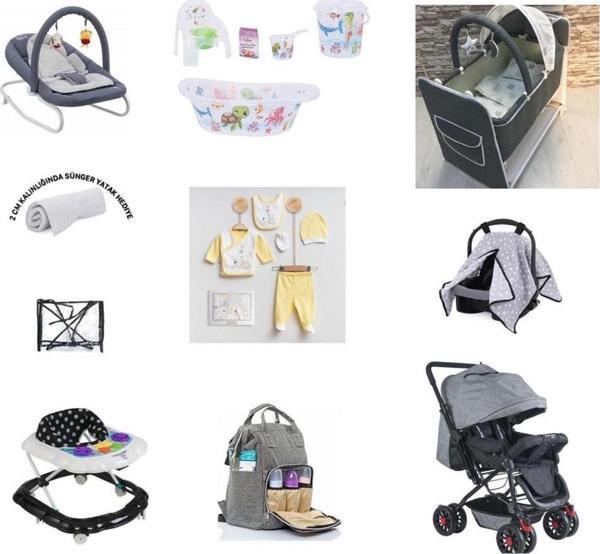 Almira Kids Almiron Kids Bebek Çeyiz Seti 18 Parça Çift Yön Bebek Arabası Beşik Ana Kucağı Yürüteç Küvet Puset - Image 1