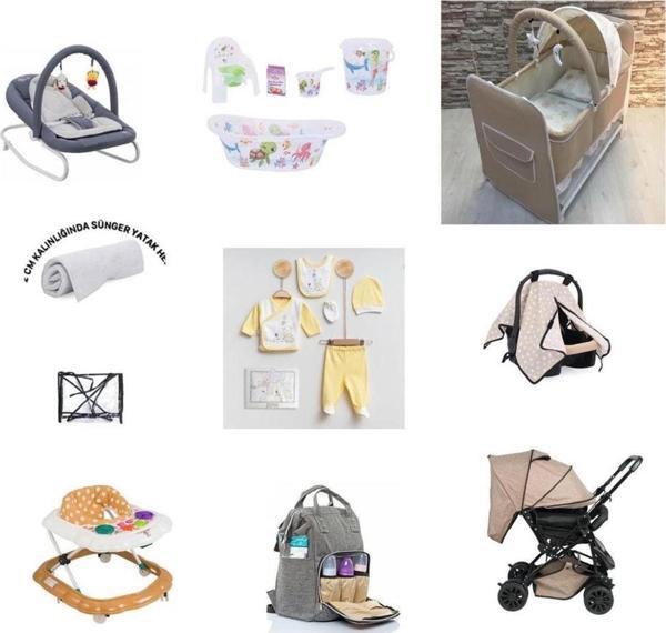 Almira Kids Almiron Kids Bebek Çeyiz Seti 18 Parça Çift Yön Bebek Arabası Beşik Ana Kucağı Yürüteç Küvet Puset - Image 1