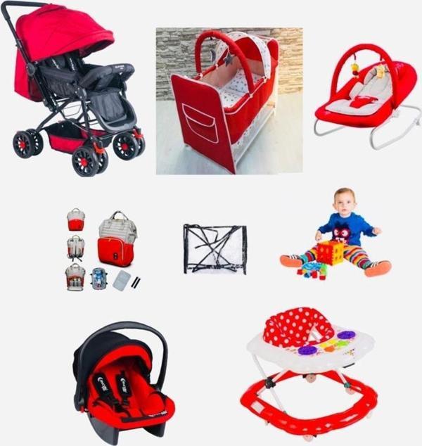 Almira Kids Bebek Çeyiz Seti 8 Parça Çift Yön Bebek Arabası Beşik Ana Kucağı Yürüteç Puset Yağmurluk Çanta - Image 1