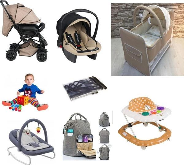 Almira Kids Bebek Seti 8 Parça Çift Yön Bebek Arabası Beşik Ana Kucağı Yürüteç Puset Yağmurluk Çanta - Image 1
