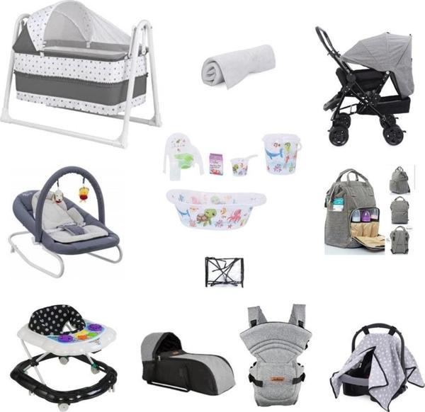 Let'S Go Baby 14 Parça Şirin Set Beşik Bebek Arabası Portbebe Kanguru Ana Kucağı Küvet Seti Bakım Çantası Puset - Image 1