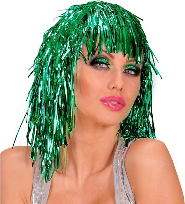 Yeşil Işıltılı Metalize Parti Peruğu - Image 1