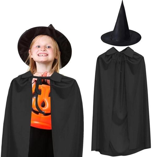 BFS 90 Cm Siyah Yakalı Pelerin Ve Siyah Cadı Şapkası Kostüm Seti - Image 1