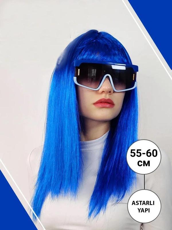 Mavi Renk Uzun Parti Peruğu - Image 1