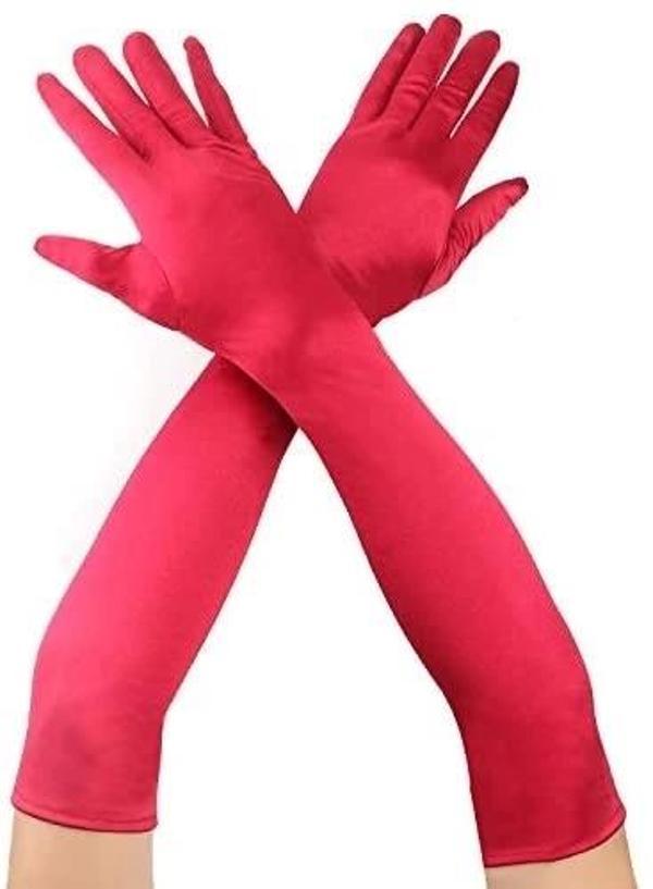 Kırmızı Renk Dirseğe Kadar Uzun Kumaş Eldiven 40 Cm - Image 1