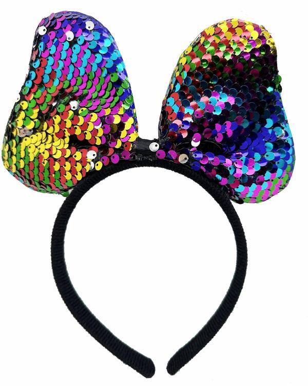 Renk Değiştiren Pullu Payetli Fiyonk Parti Tacı Rengarenk Gümüş Renk 20x16 Cm - Image 1