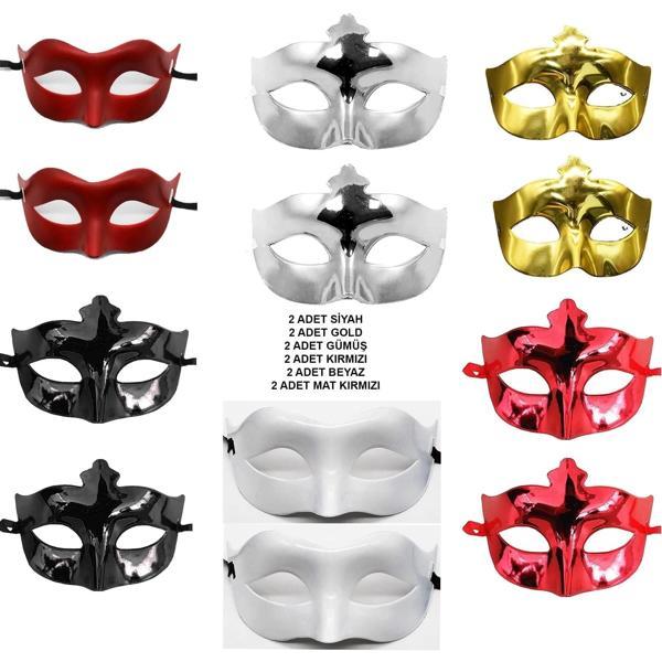 BFS 12’li Renkli Parti Maskesi Seti – Siyah, Gold, Gümüş, Kırmızı, Beyaz, Mat Kırmızı - Image 1