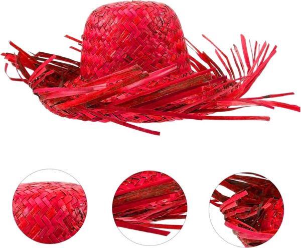 Tropikal Parti Kırmızı Hasır Hawaii Şapkası 13x36 Cm - Image 1