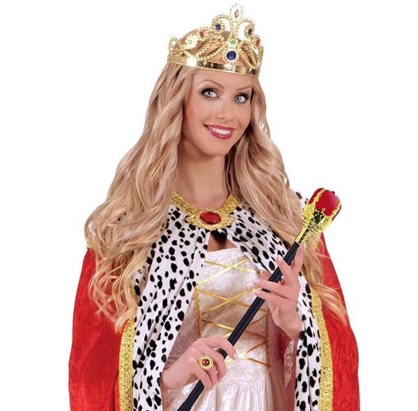 Taşlı Altın Renk Prenses Tacı Ve Kırmızı Kraliyet Prenses Asası - Image 1