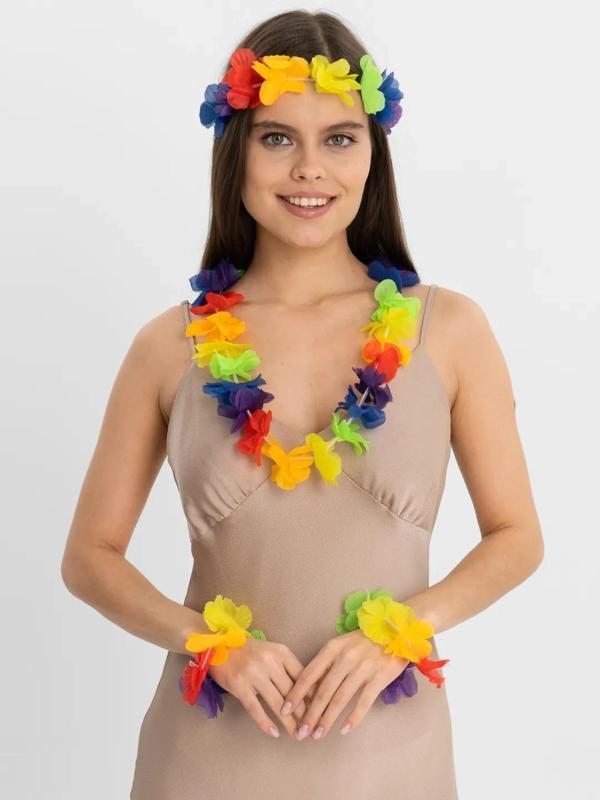 Rengarenk Hawaii Kolye Taç Bileklik Seti 4 Parça - Image 1