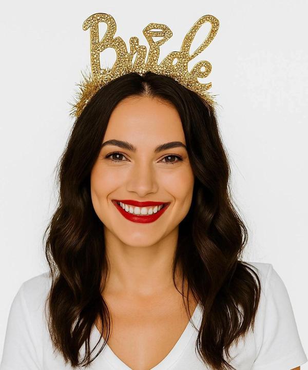 Altın Renk Bekarlığa Veda İtalik Yazı Alyanslı Bride Taç - Image 1