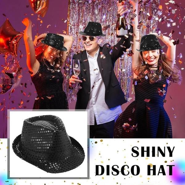 Disko Star Siyah Payetli Fötr Şapka Yetişkin Boy - Image 1