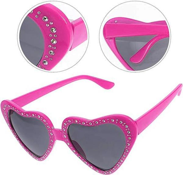 Kalp Şekilli Taşlı Parti Gözlüğü Pembe Renk 6x16 Cm - Image 1