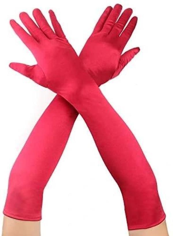 Kırmızı Renk Dirseğe Kadar Uzun Kumaş Eldiven 40 Cm - Image 1