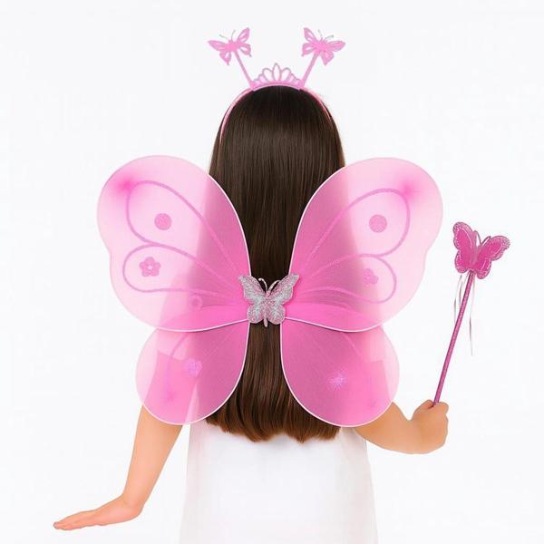 Pembe Kelebek Kız Seti – 50 Cm Kelebek Kanadı, Taç Ve Asa - Image 1