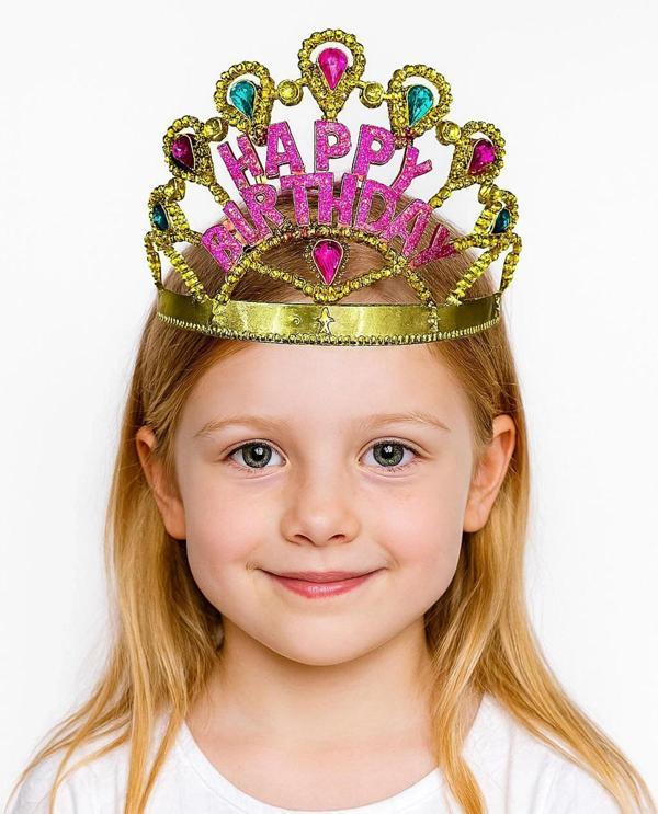 Altın Renk Happy Birthday Yazılı Doğum Günü Tacı 60 Cm - Image 1