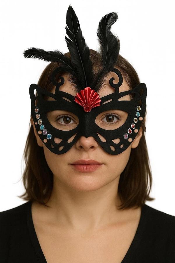 Siyah Renk Siyah Süet Kaplama Tüylü Kelebek Figür Parti Maskesi 24x18 Cm - Image 1