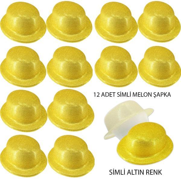 Altın Renk Simli Melon Yuvarlak Parti Şapkası 12 Adet - Image 1