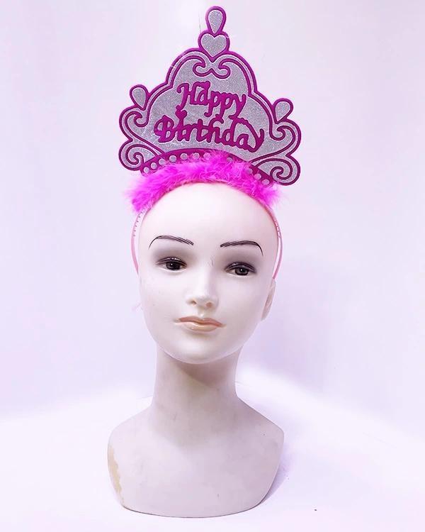 Happy Birthday Neon Pembe Renk Doğum Günü Tacı 24x15 Cm - Image 1
