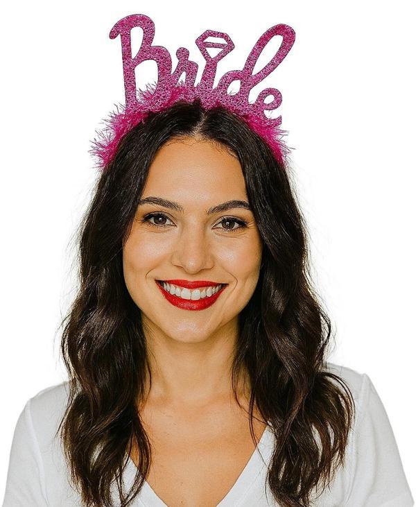 Fuşya Renk Bekarlığa Veda İtalik Yazı Alyanslı Bride Taç - Image 1