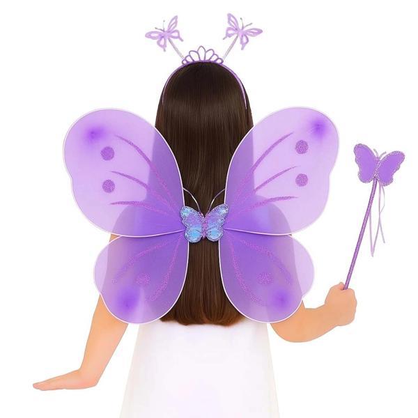 Lila Mor Kelebek Kız Seti – 50 Cm Kelebek Kanadı, Taç Ve Asa - Image 1