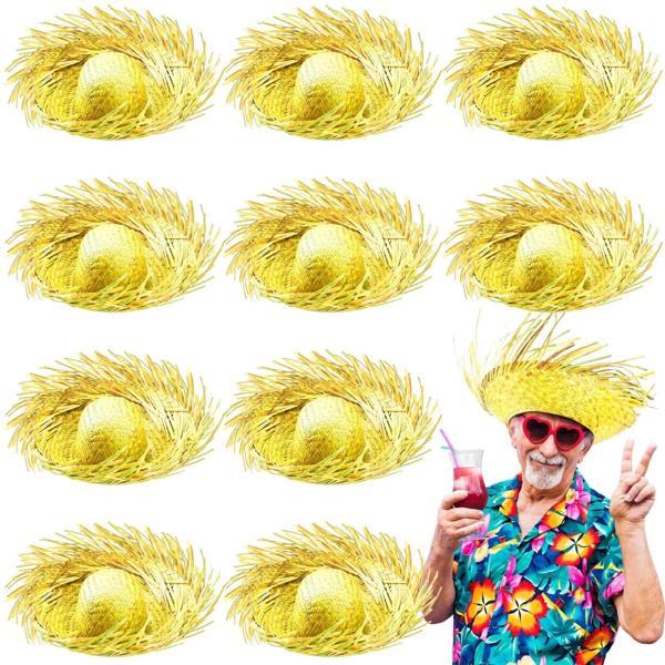 Tropikal Parti Sarı Hasır Hawaii Şapkası 13x36 Cm - Image 1