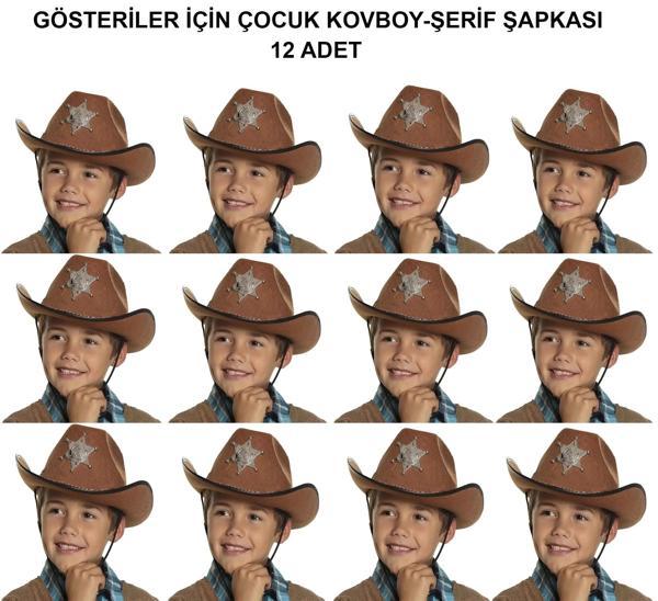 Kovboy Şerif Şapkası Kahve 12 Adet - Kostüm, Parti Ve Gösteri Şapkası - Image 1