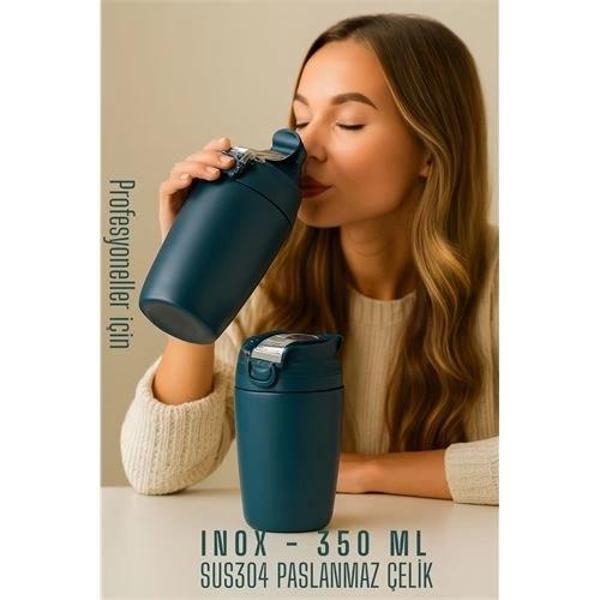 BFS  Inox Çelik Kahve Bardağı - 350 ml  SUS304 Çelik Termos Profesyonel MAVİ - Image 1