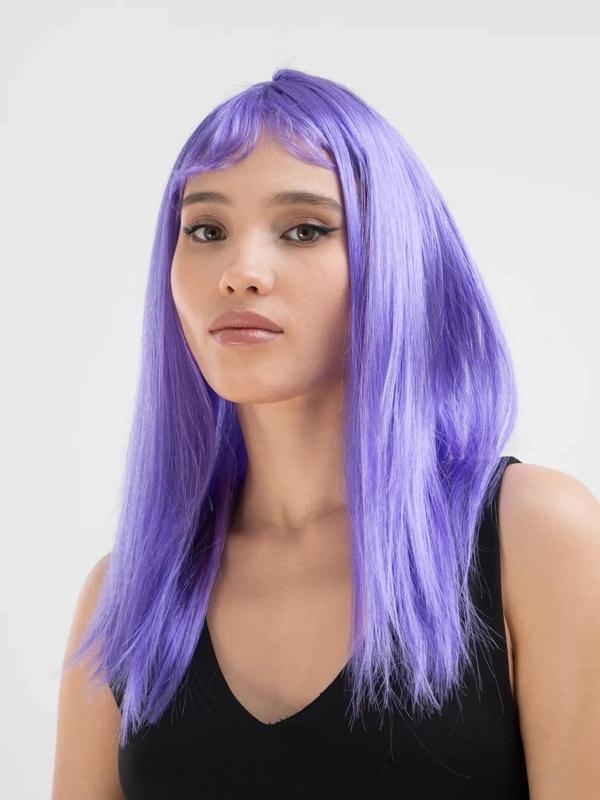 Lila Renk Uzun Düz Parti Peruğu - Image 1