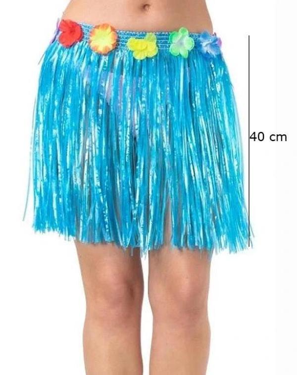 Yetişkin Ve Çocuk Uyumlu Mavi Renk Püsküllü Hawaii Luau Hula Etek 40 Cm - Image 1