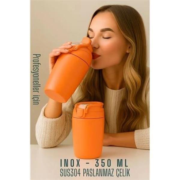 BFS  Inox Çelik Kahve Bardağı - 350 ml  SUS304 Çelik Termos Profesyonel TURUNCU - Image 1