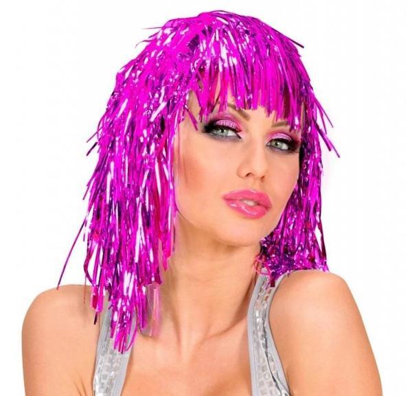 Pembe Fuşya Işıltılı Metalize Parti Peruğu - Image 1