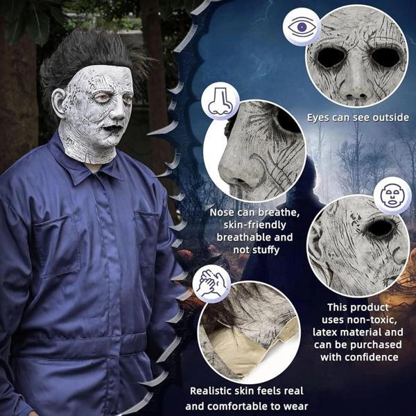 Siyah Saçlı Michael Myers Lateks Yüze Tam Yapışan Et Maske Korku Maskesi - Image 1