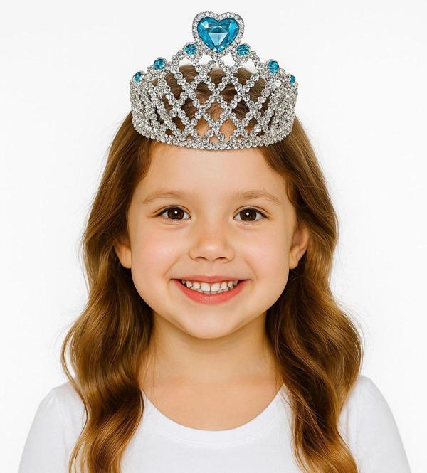 Mavi Kalpli Gümüş Renk Kraliçe Tacı Prenses Tacı - Image 1