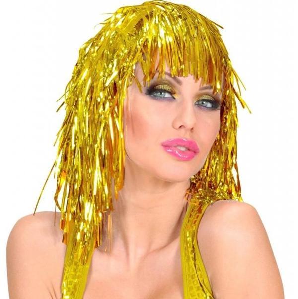 Altın Sarısı Işıltılı Metalize Parti Peruğu - Image 1