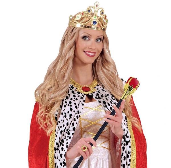 Taşlı Altın Renk Prenses Tacı Ve Kırmızı Kraliyet Prenses Asası - Image 1