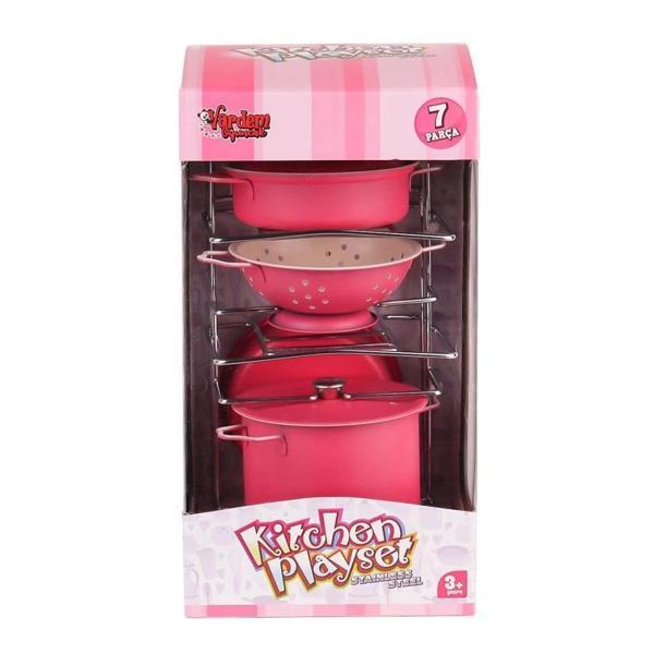 BFS   ATF-683G-6 Raflı Pembe Emaye Tencere Tava Seti 7 Parça -Vardem - Image 1