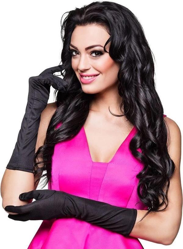 Siyah Renk Likralı Dirseğe Kadar Uzun Kumaş Eldiven 40 Cm - Image 1